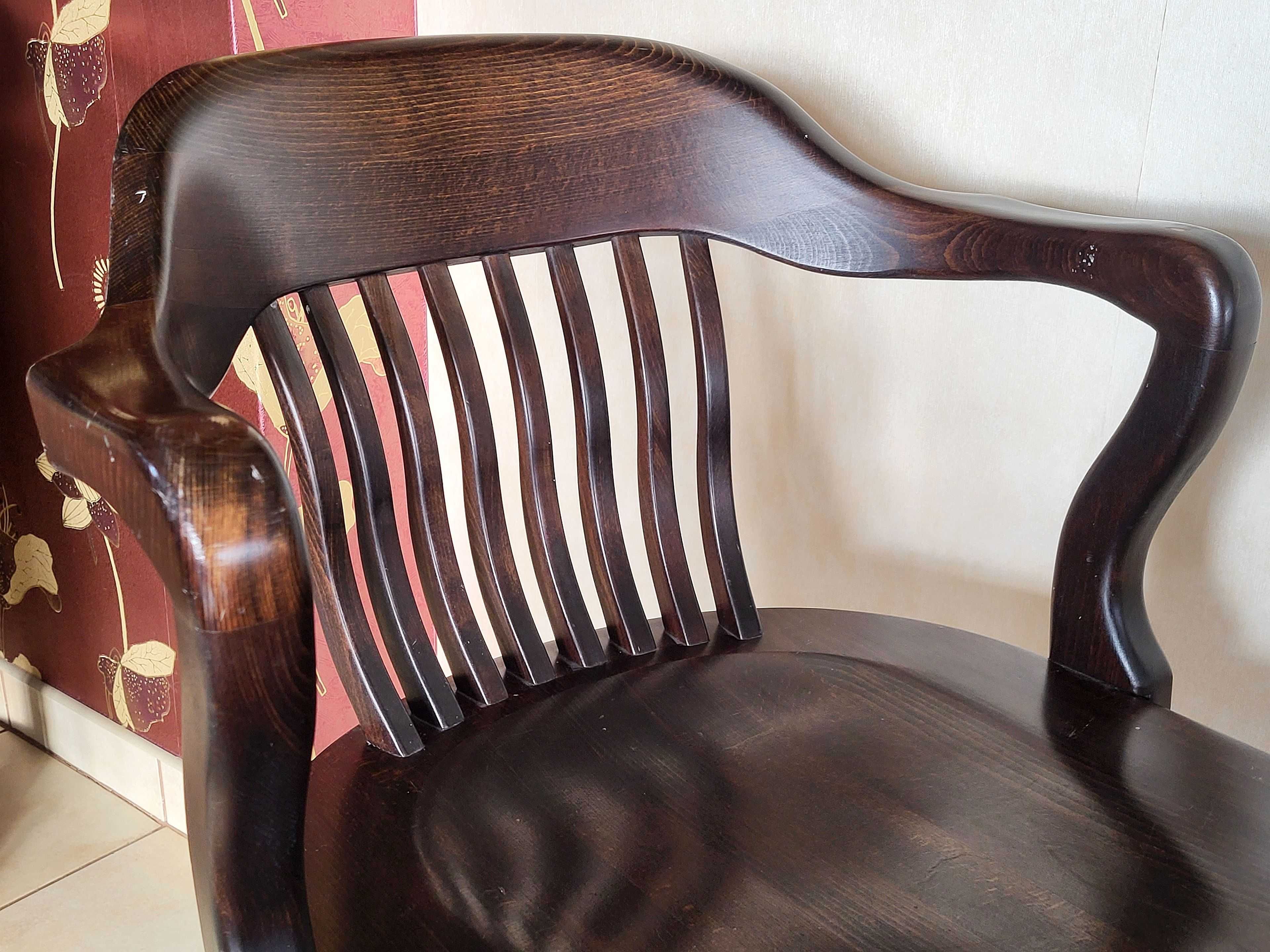 Krzesło gabinet fotel drewniany obrotowy na kółkach do biurka