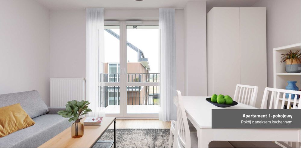 Jasne studio z balkonem - Bright studio with a balcony - 24,75 m2/sqm