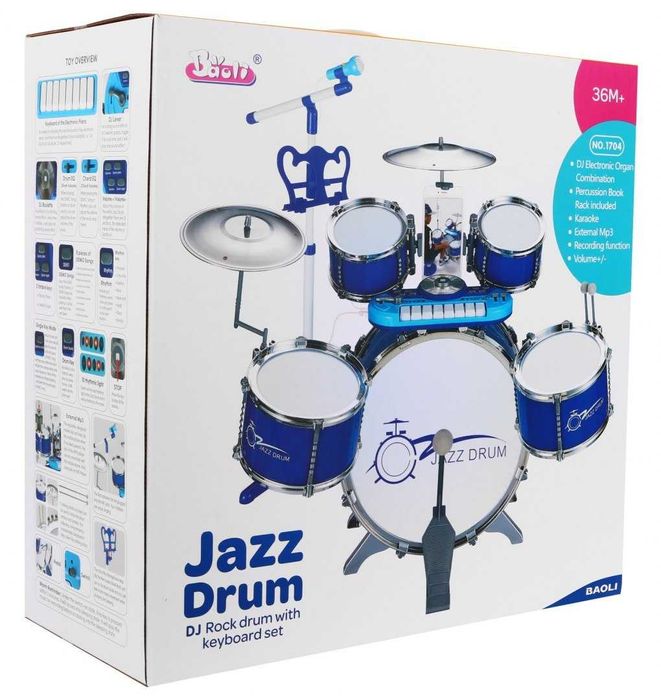 Duża perkusja dla dzieci z keyboardem MIKROFON