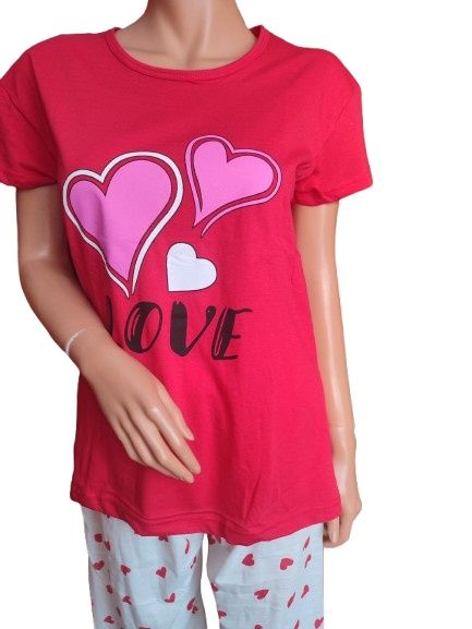 Piękna czerwona piżama w serduszka rozmiar L bawełna