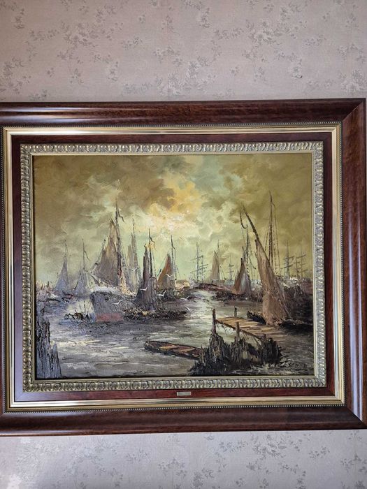 Quadro a óleo com moldura em madeira