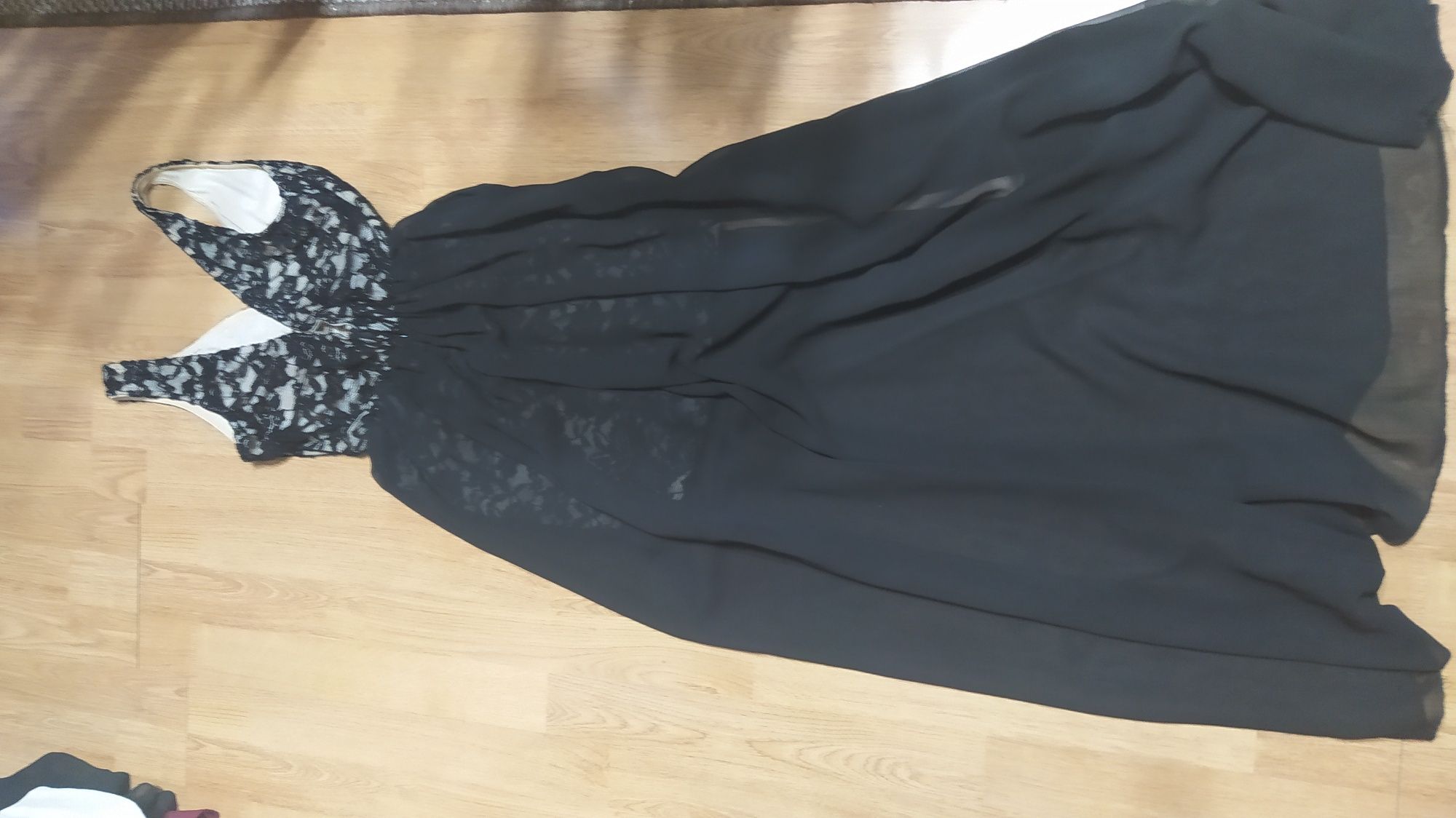 Długa suknia 2w1, mini beż-krem z koronką i szyfon długa spódnica maxi