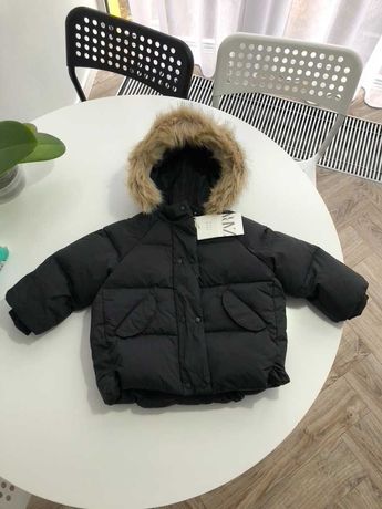 Теплий пуховик куртка Zara Down Black Jacket Розмір 12-18 міс 86см