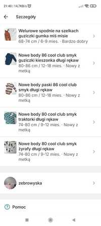 4 szt body + komplet body i spodnie cool club