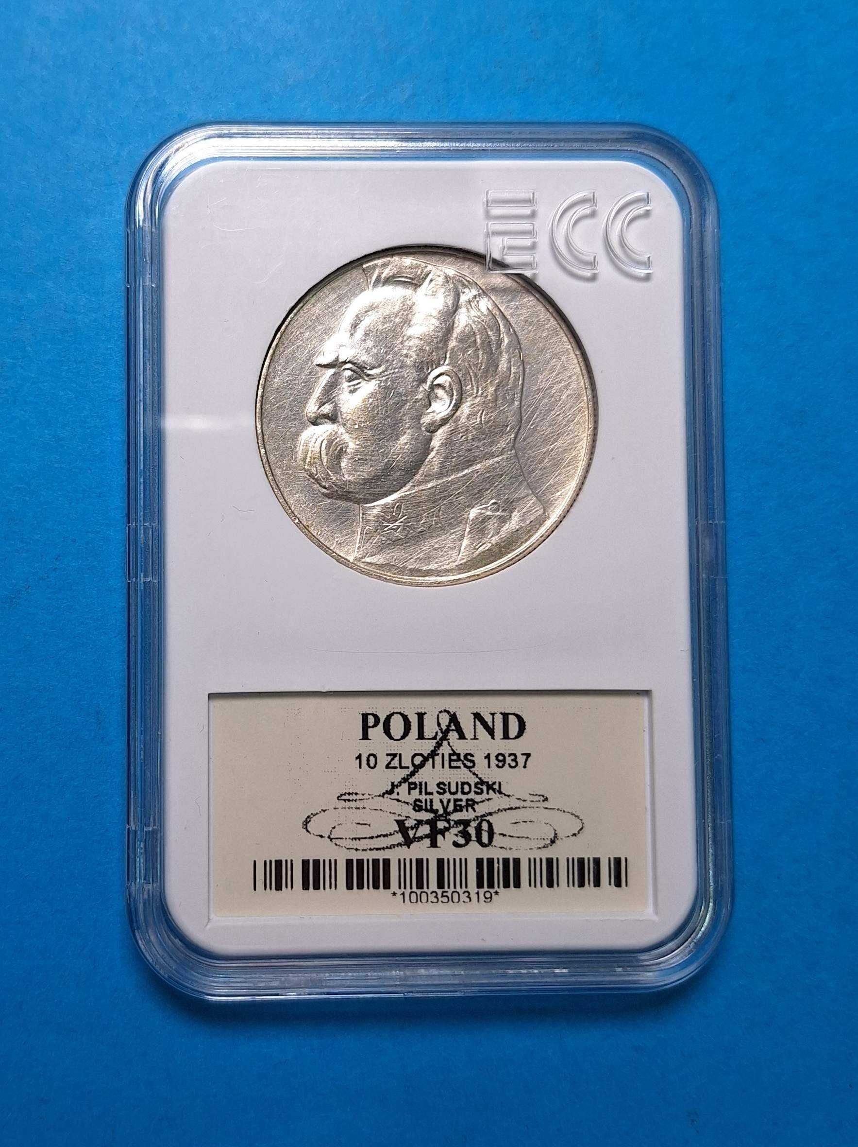 Polska II RP 10zł 1937 Józef Piłsudski, bdb stan, GRADING srebro 0,750