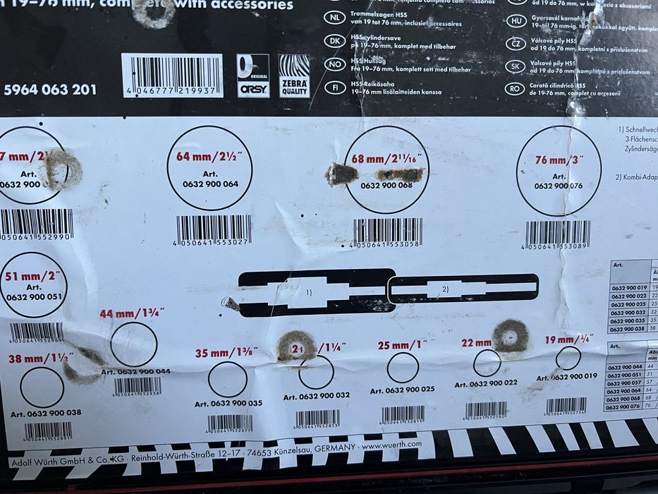 Набір біметалевих коронок Würth 19-76 мм