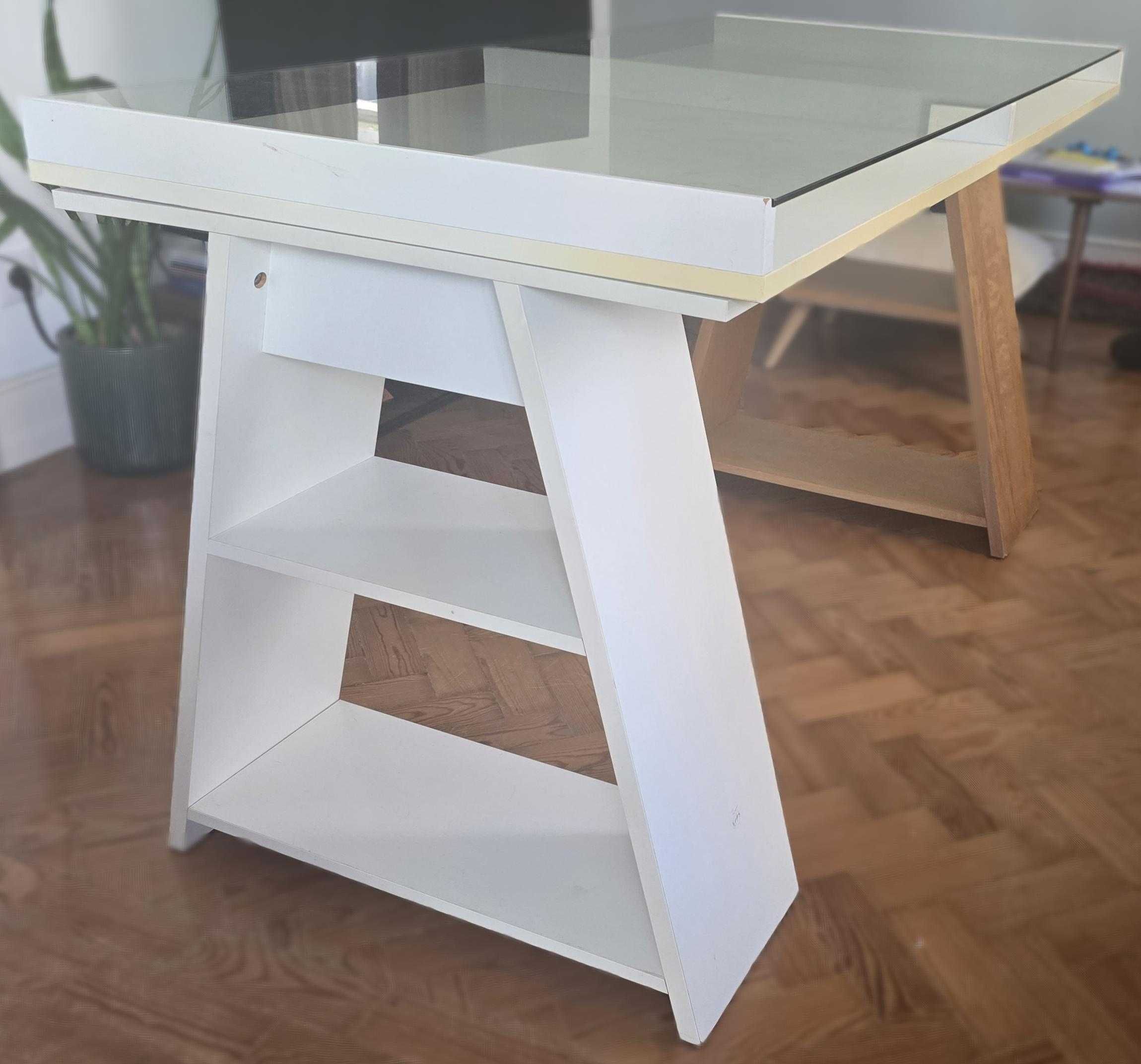 Mesa escritório/quarto em madeira com tampo de vidro IKEA 140x70