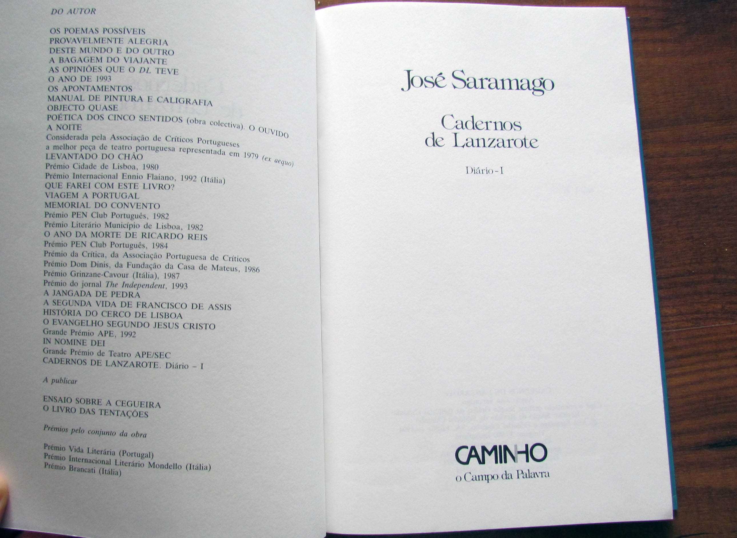 José Saramago Cadernos de Lanzarote Diário I IV e V (1º edição)