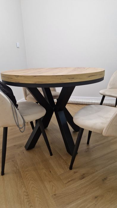 Stół drewniany okrągły, dąb craft złoty