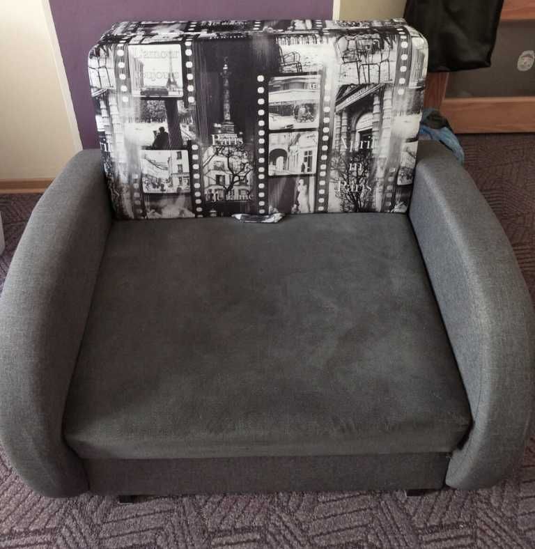 Fotel kanapa rozkładana szary z funkcją spania i przechowywania
