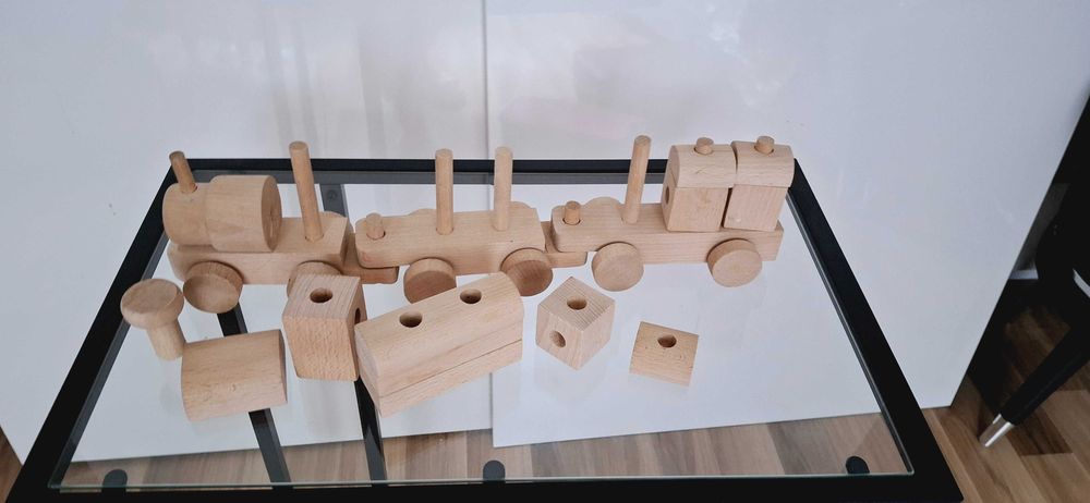 Drewniana kolejka pociąg drewniany składany rozkładany klocki drewnian