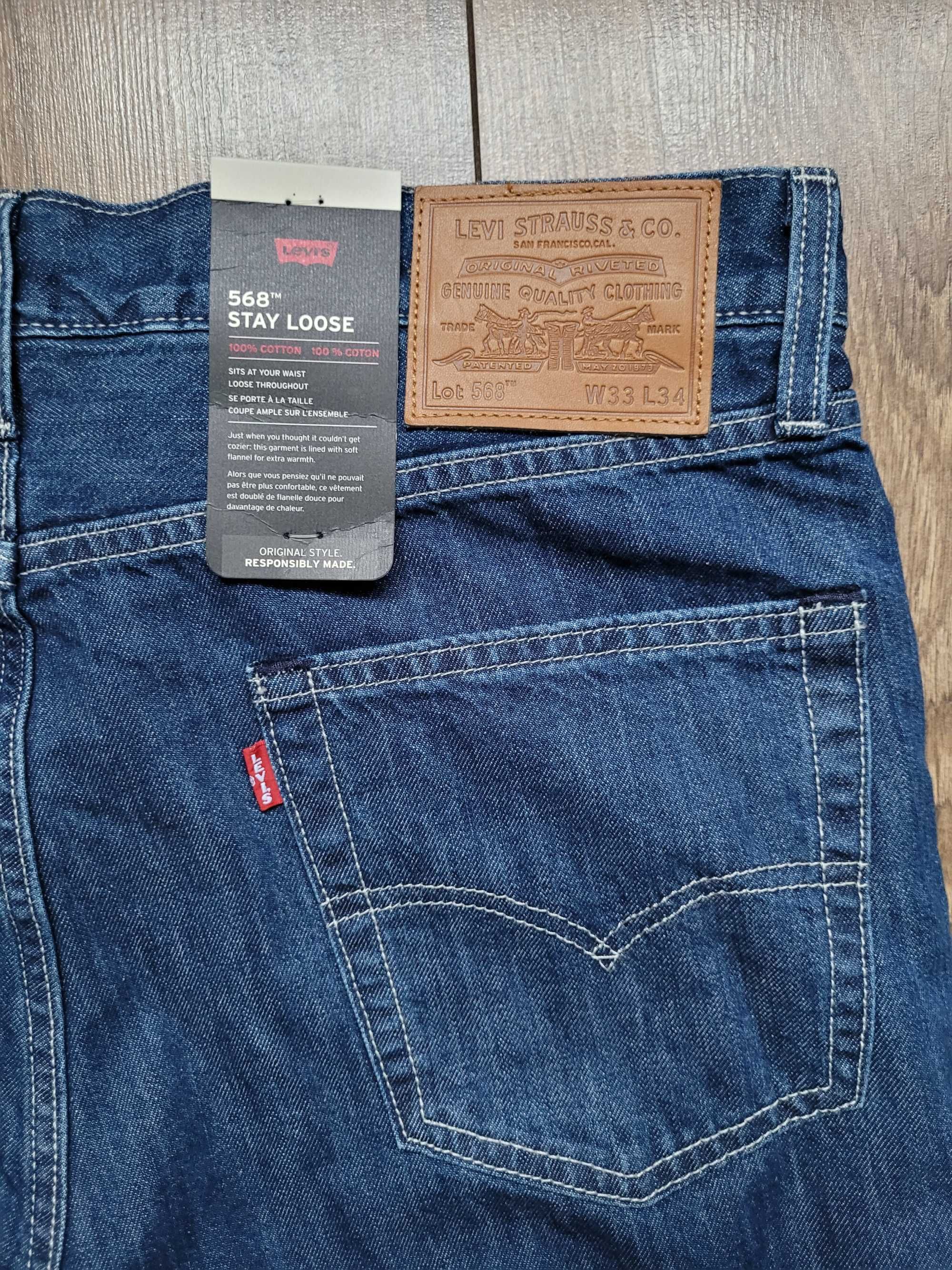 jeansy Levi's dżinsy 568 Stay Loose 33/34 100% bawełna grube W33/L34