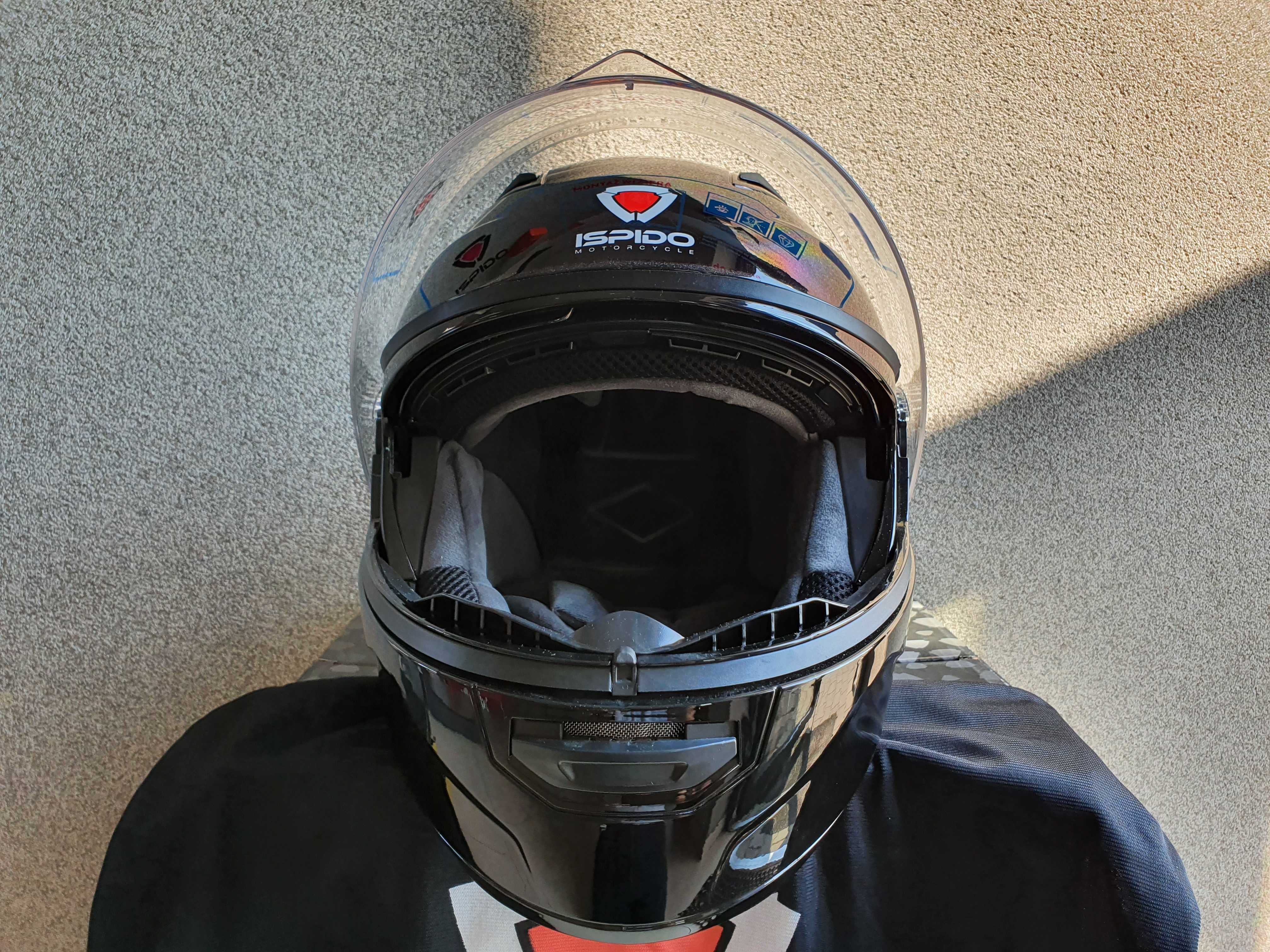 Kask motocyklowy szczękowy Ispido - czarny/błysk XL