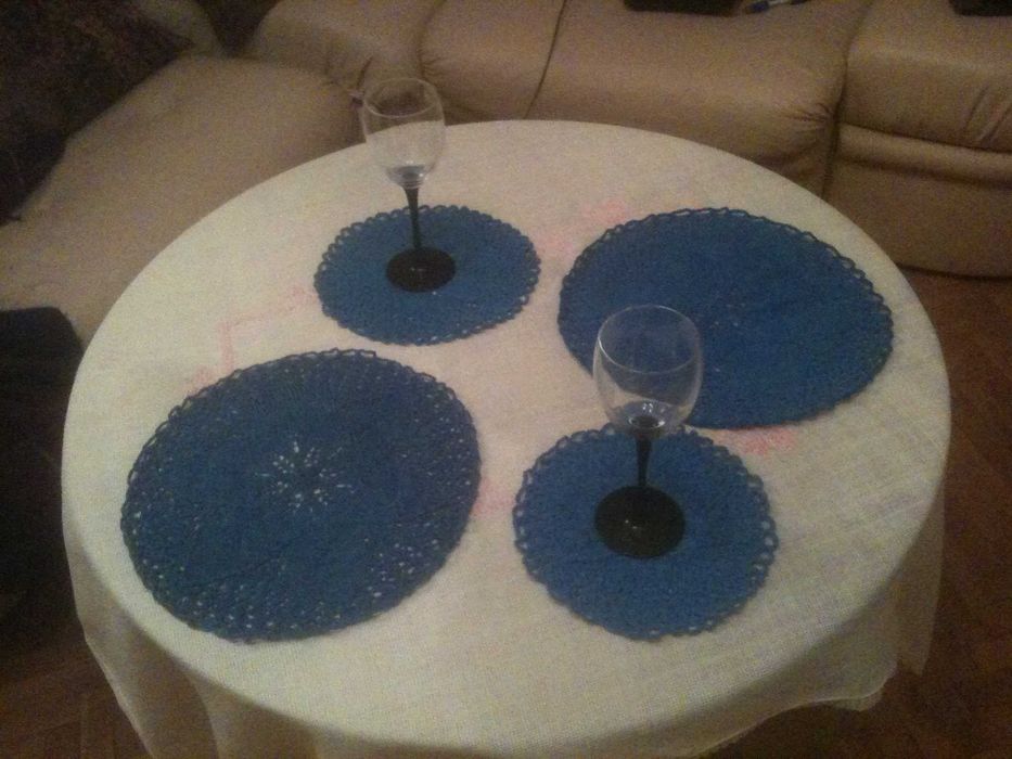 набор подарочный вязанные салфетки 4шт синие