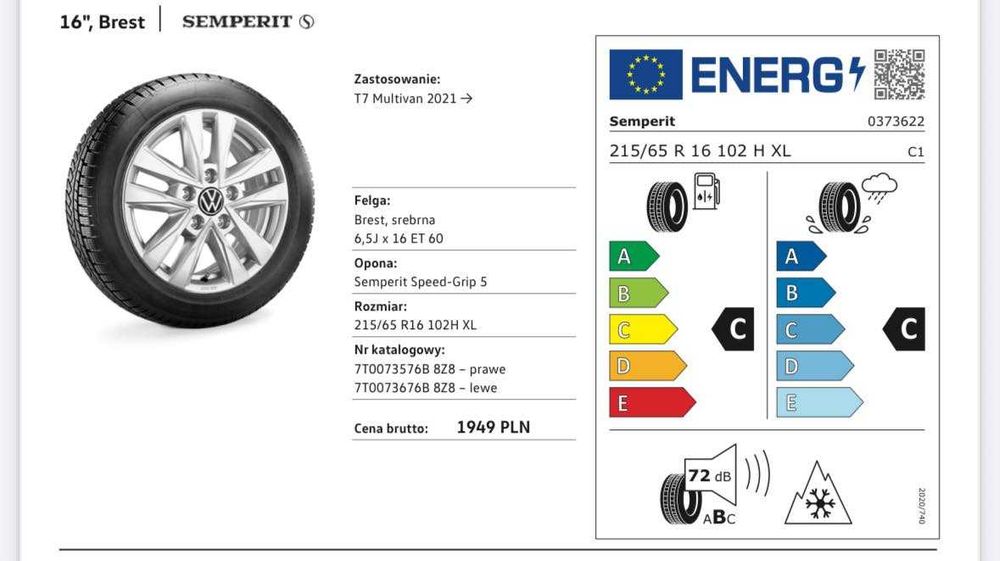 Komplet kól zimowych VW T7 MULTIVAN CALIFORNIA  SEMPERIT 215/65 R16