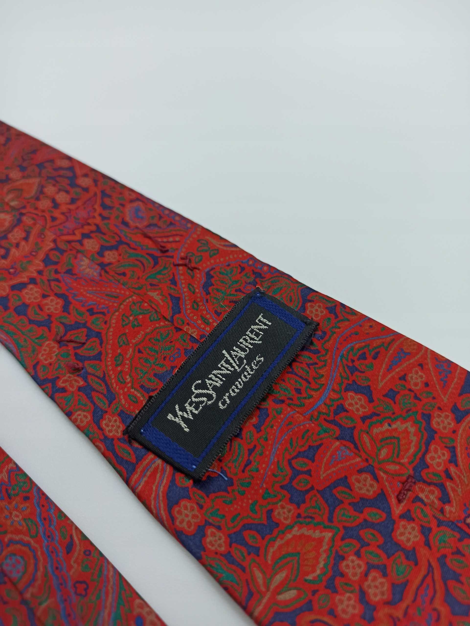 Yves Saint Laurent YSL czerwony jedwabny krawat w kwiaty ysl38