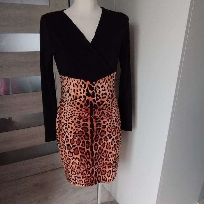 Sukienka damska elegancka długi rękaw panterka rozmiar 36-38 body flir