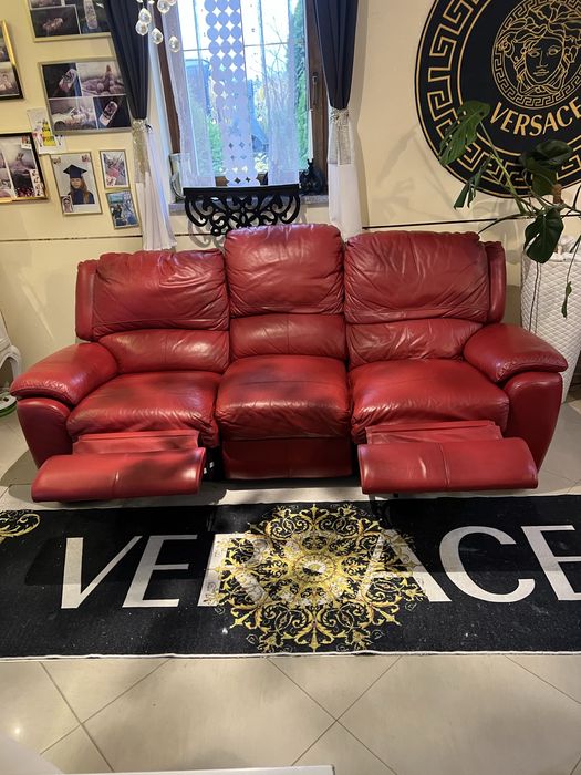 2x Czerwona skórzana sofa kinowa 3 i 2osobowa z funkcją relaks skóra