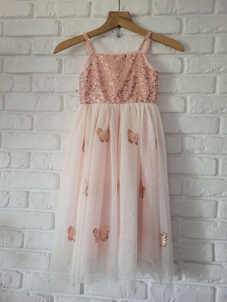 Sukienka tiulowa z cekinami elegancka z motylkami h&m rozmiar 116