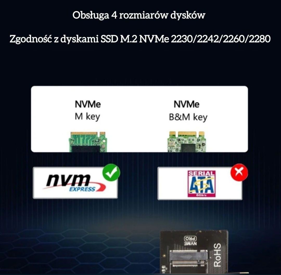 Adapter karta rozszerzenie pci-e nvme m.2 pci-e 3.0 / 4.0  x4 x8 x16
