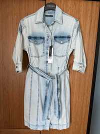 SET dżinsowa sukienka guziki kołnierzyk r XS 34