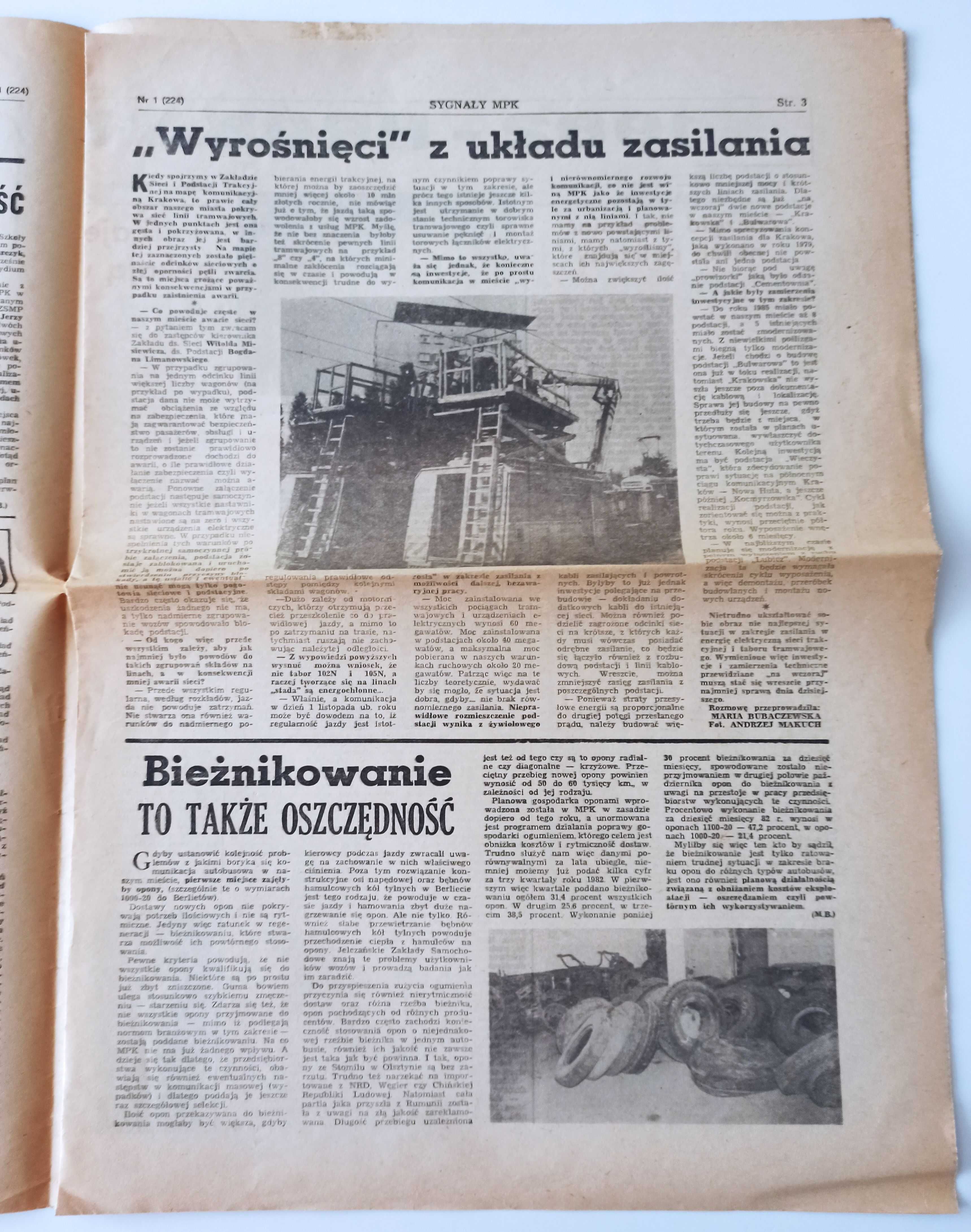 Sygnały MPK Rok IX nr 1 styczeń 1983 - miesięcznik MPK Kraków gazeta