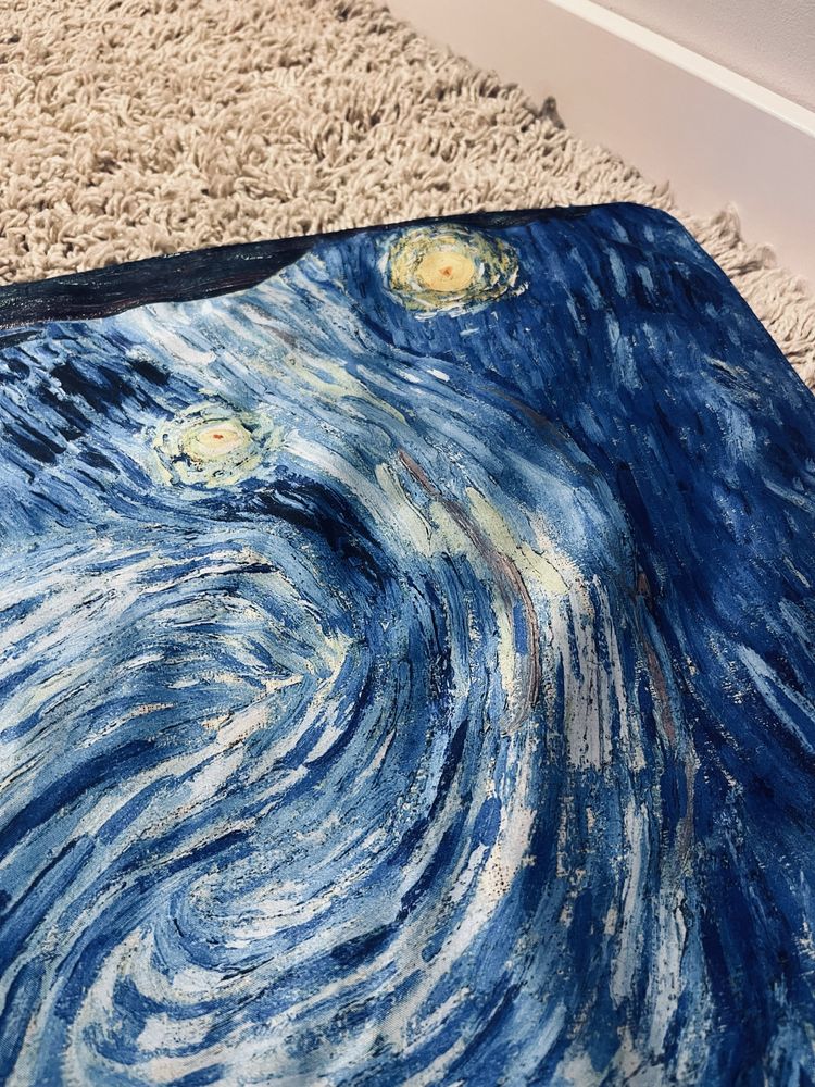 Niebieska granatowa apaszka jedwab 70% gwiezdzista noc van Gogh