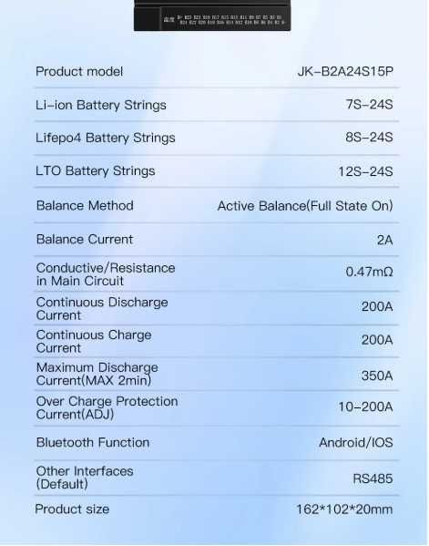 BMS Smart BMS  JK-B1A20S15P  B2A24S15P B2A20S20P 150A-200A