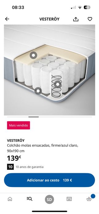 Colchao ikea 90x190