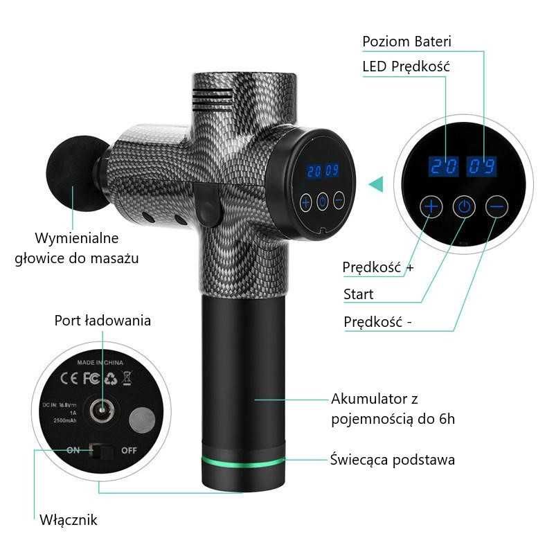 PISTOLET DO MASAŻU SUPER MOCNY masaże + 6 głowic za darmo