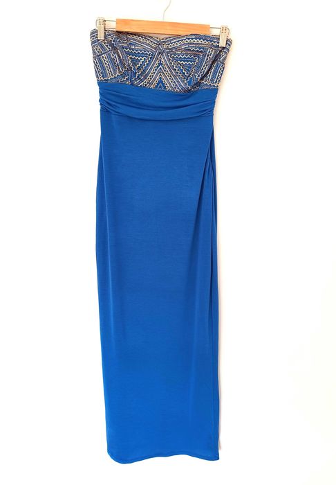 kobaltowa chabrowa niebieska długa maksi maxi suknia sukienka 36S