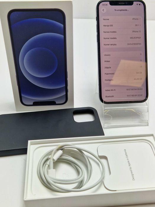 Telefon Smartfon Apple Iphone 12 4GB/64GB 5G LTE CZARNY 82% Baterii