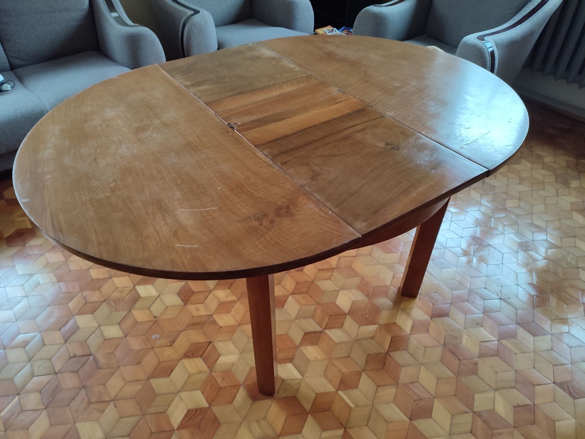 Okrągły stół drewniany rozkładany PRL lata 50-60