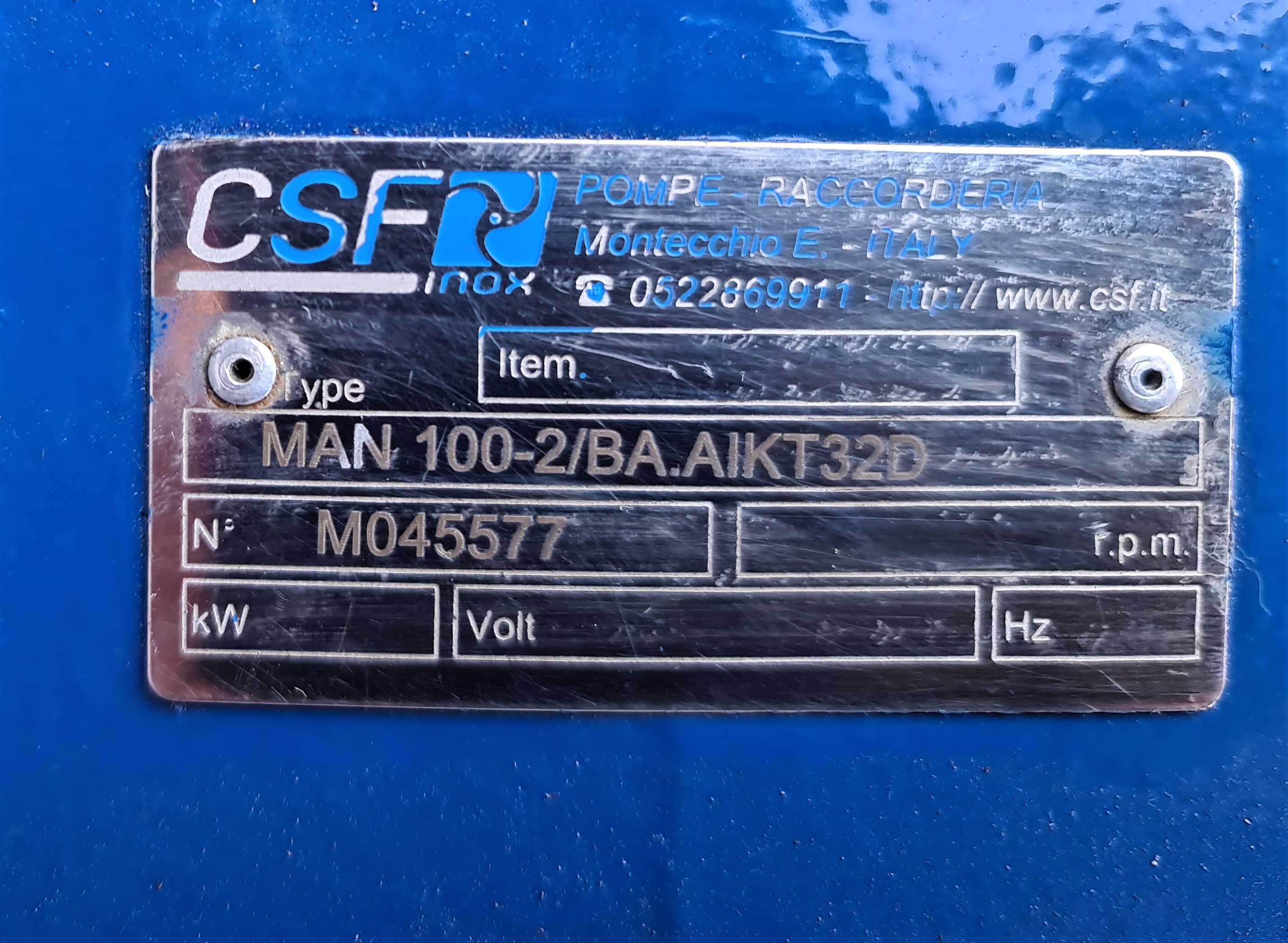 Pompa śrubowa ślimakowa spożywcza CSF MAN 100-2