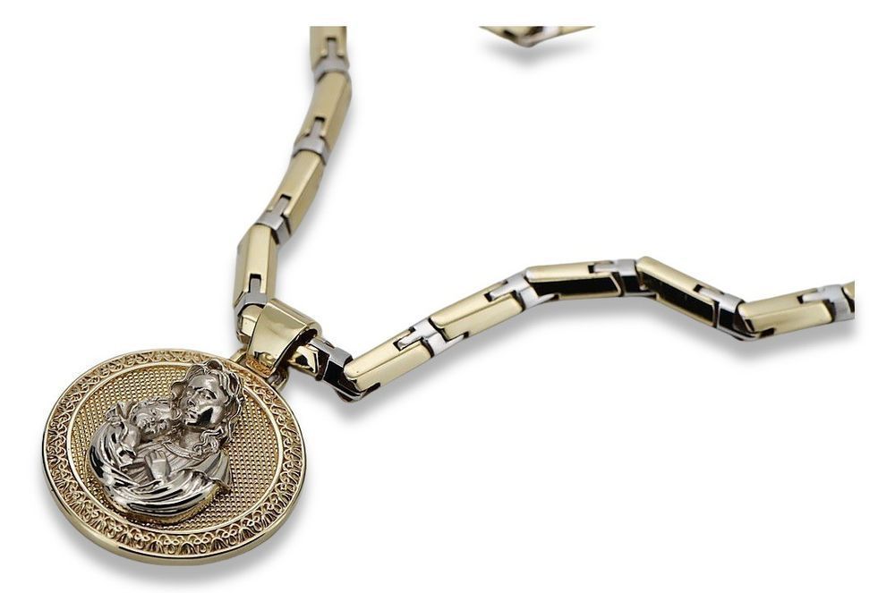 Złota zawieszka 14k Matka Boska z łańcuszek Hammer pm027yw30&cc047yw