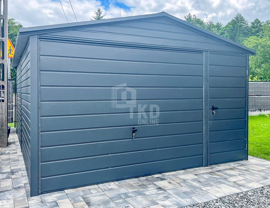 Garaż Blaszany 4X6M Brama Uchylna Drzwi Antracyt Rynn Dach Tkd257