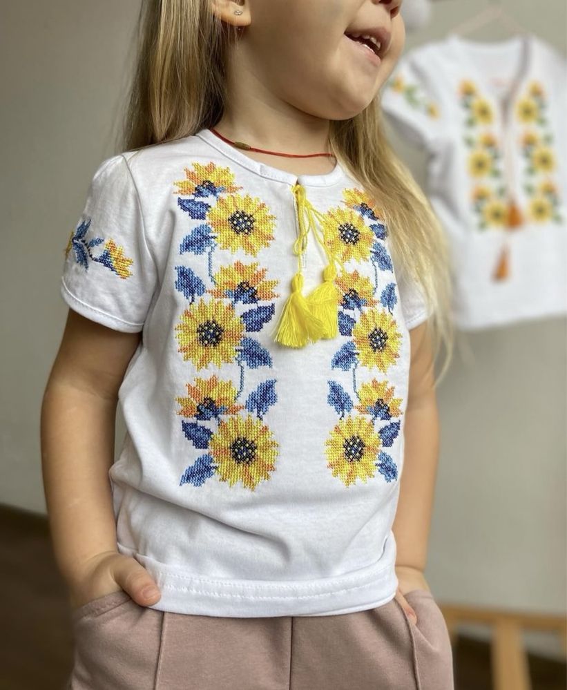 Футболка вишиванка для дівчинки, дитяча футболка вишиванка