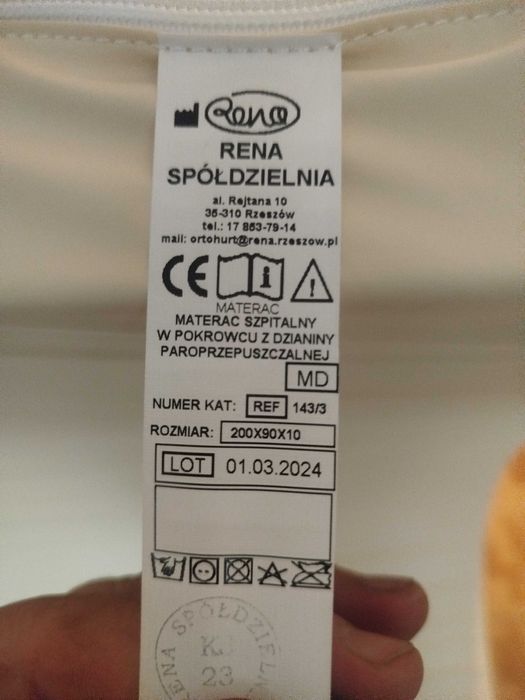 Materac szpitalny paroprzepuszczalny 200x90 Rena