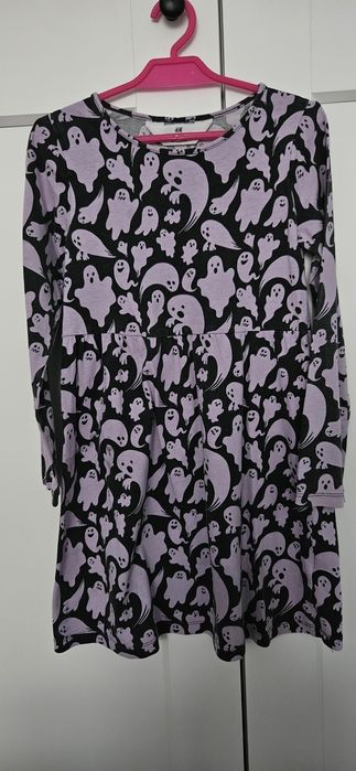 H&M sukienka bawełniana z długim rękawem r. 122/128 duchy, halloween
