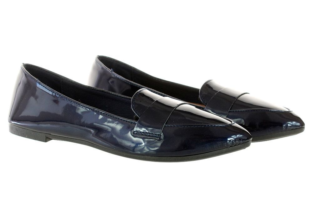 Rozmiar: 38 Baleriny Mokasyny Lakierki Granatowe Buty Damskie 6361