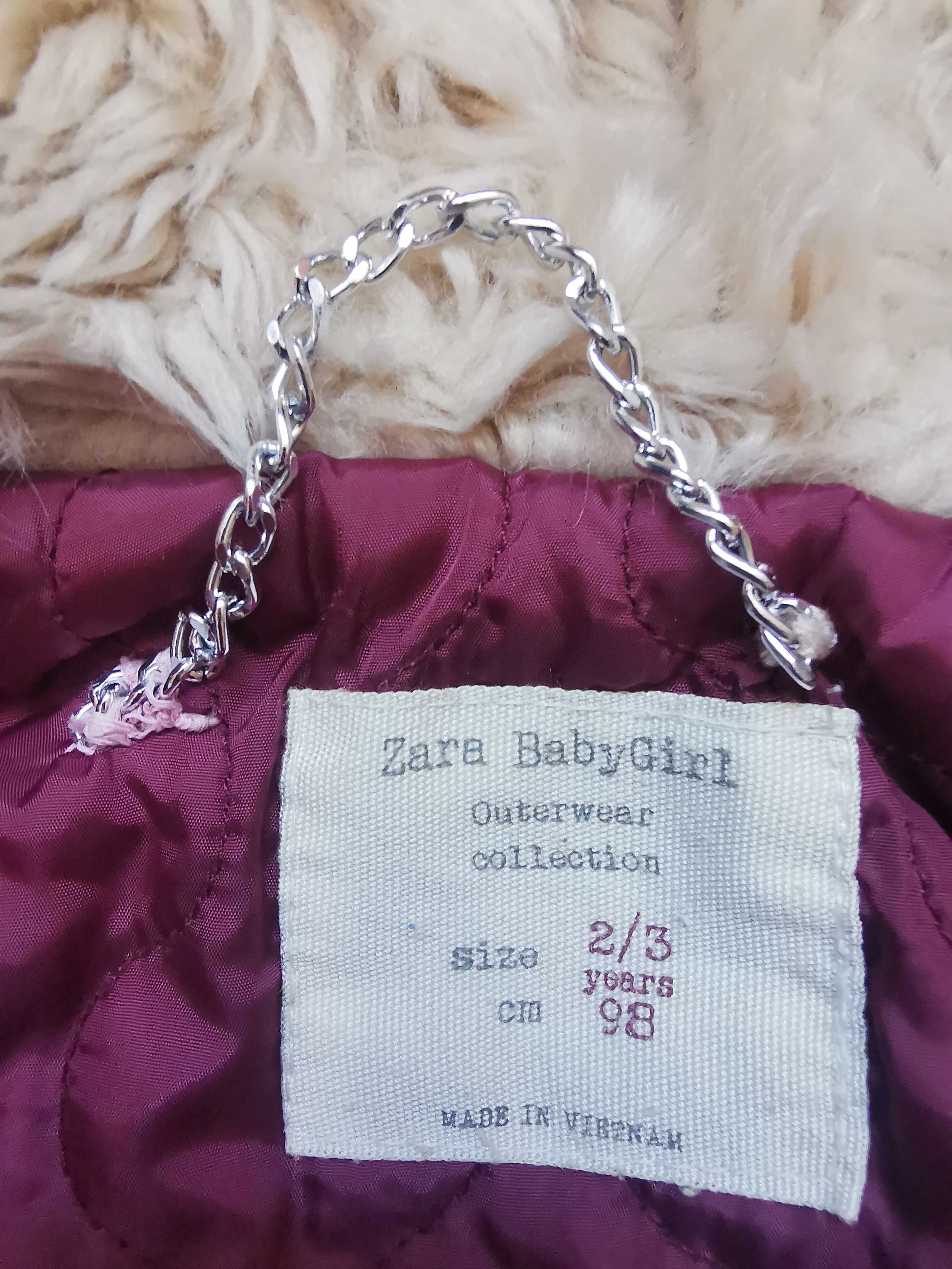 Różowa zimowa kurtka dziewczęca, Zara, 98