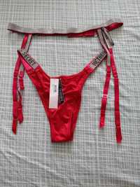 Komplet Victoria’s Secret M/L pas do ponczoch M brazyliany czerwony