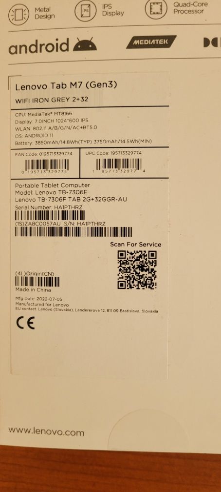 Новый Планшет Lenovo M 7 (3 gen)