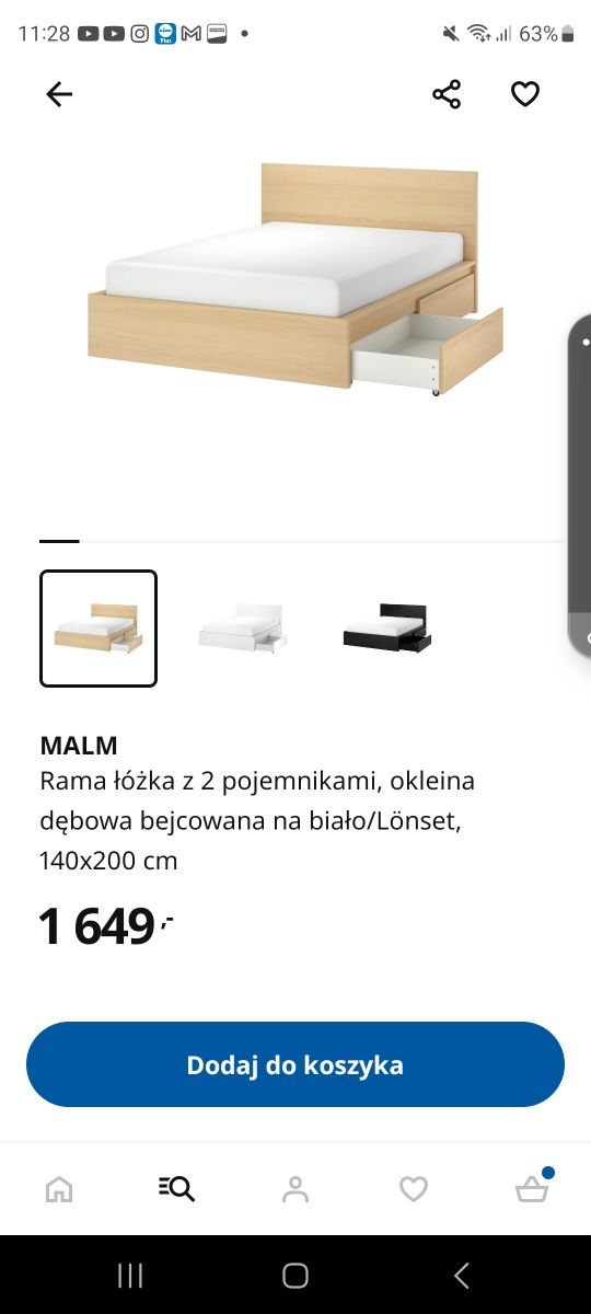 Rama łóżka MALM (Ikea)