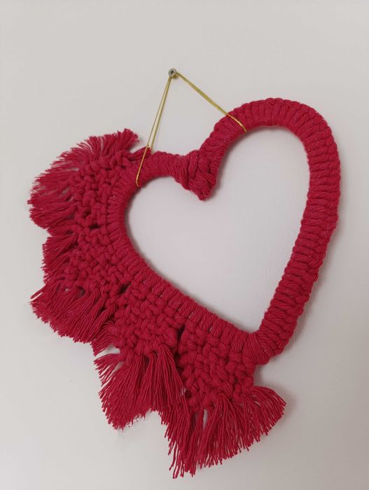 Czerwone serce Walentynki dzień mamy kobiet makrama obręcz prezent