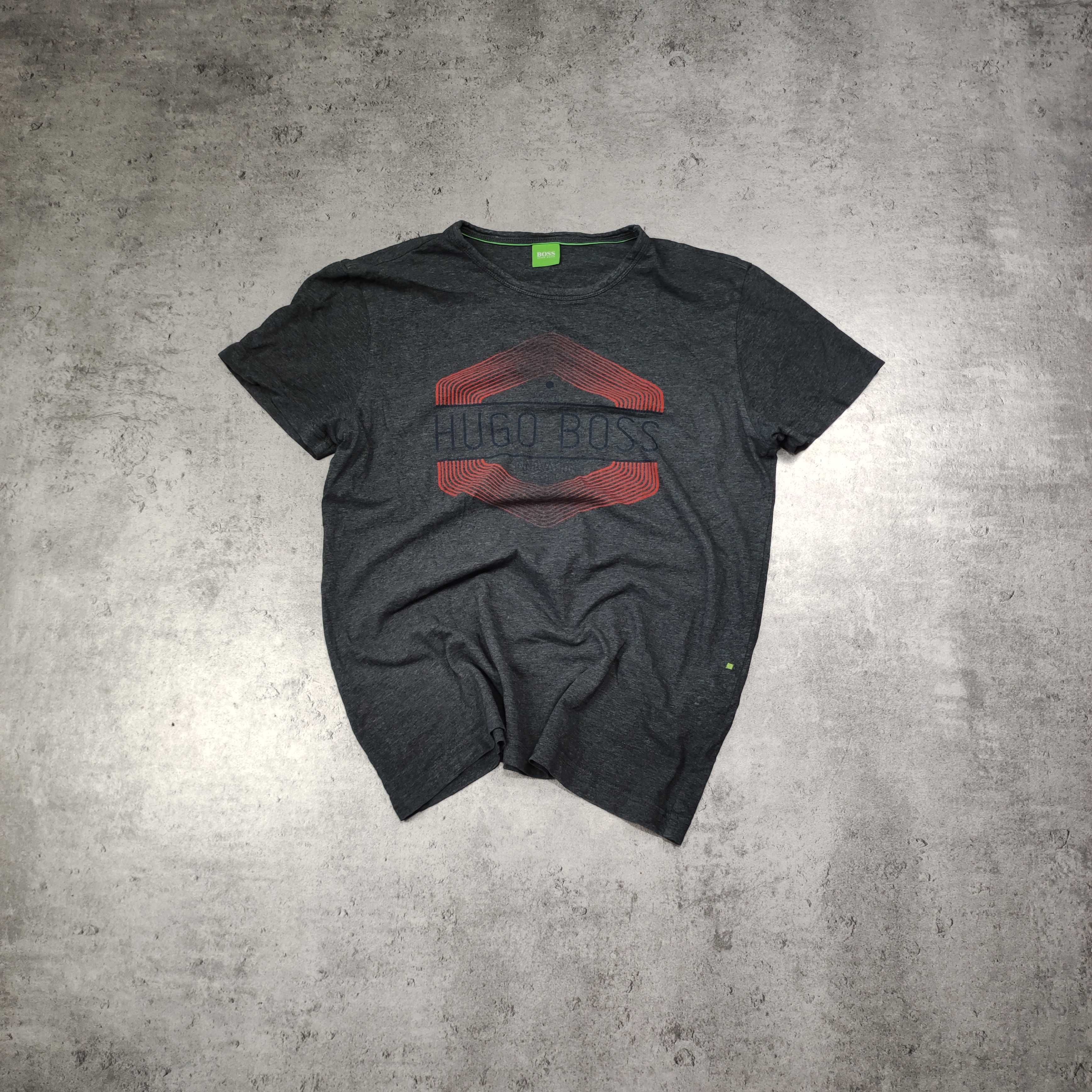 MĘSKA Koszulka Bawełniana Duże Logo Hugo Boss PREMIUM Nadruk Klasyk