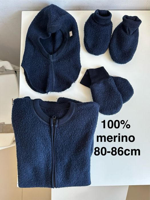 Kombinezon merino rękawiczki kominiarka buciki zestaw zimowy 80 86cm