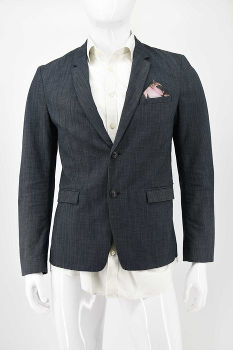 HUGO BOSS marynarka męska z butonierką wzór melanż szara elegancka 48