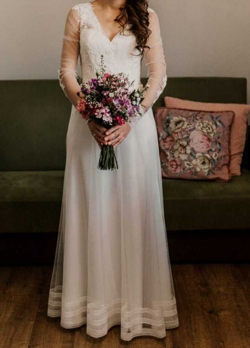 Sukienka ślubna Lilian West S ivory ślub J Alexander S/M boho 36 38