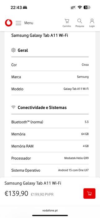Tablet Samsung galaxy tab A11 64gb novo